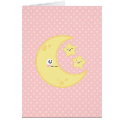 Kawaii Moon and Stars Note Card