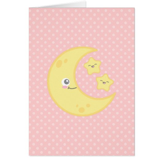 Kawaii Moon and Stars Note Card (Front)