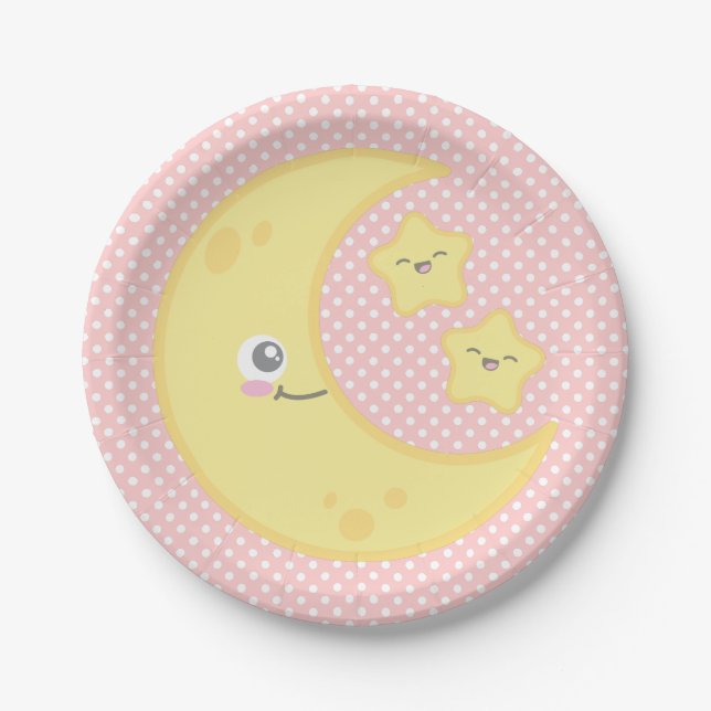 Kawaii Moon and Stars Paper Plates (Front)