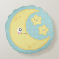 Kawaii Moon and Stars Round Pillow