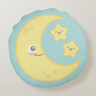 Kawaii Moon and Stars Round Pillow