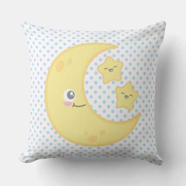 Kawaii Moon and Stars Throw Pillow (Front)