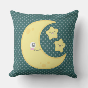 Kawaii Moon and Stars Throw Pillow