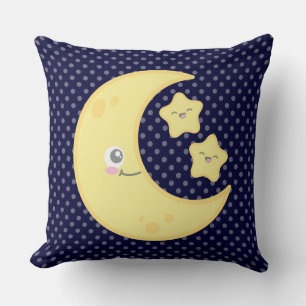 Kawaii Moon and Stars Throw Pillow