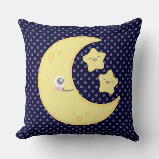 Kawaii Moon and Stars Throw Pillow