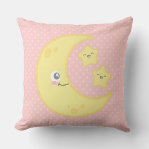 Kawaii Moon and Stars Throw Pillow
