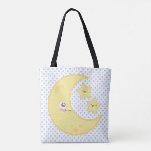 Kawaii Moon and Stars Tote Bag