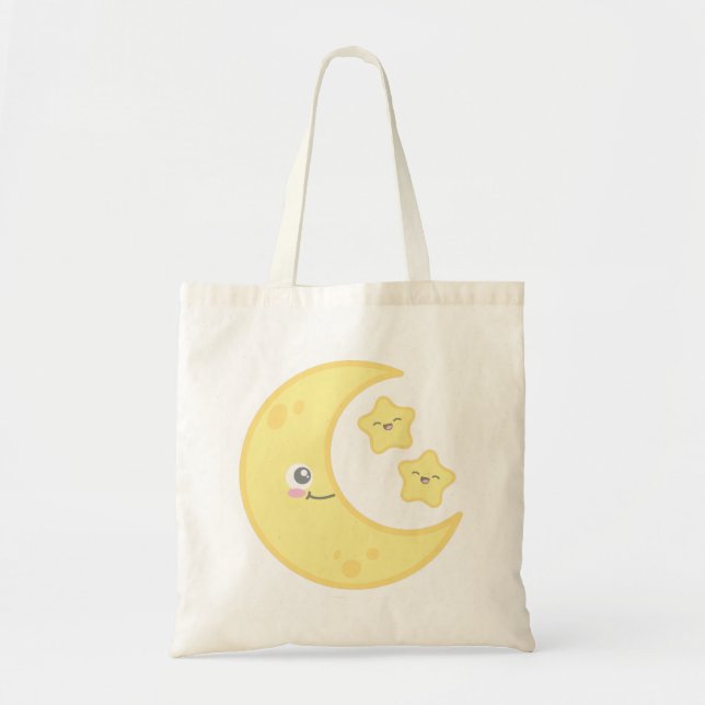 Kawaii Moon and Stars Tote Bag (Front)