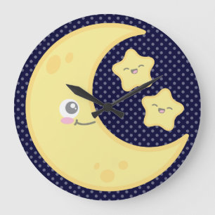 Kawaii Moon and Stars Wall Clock