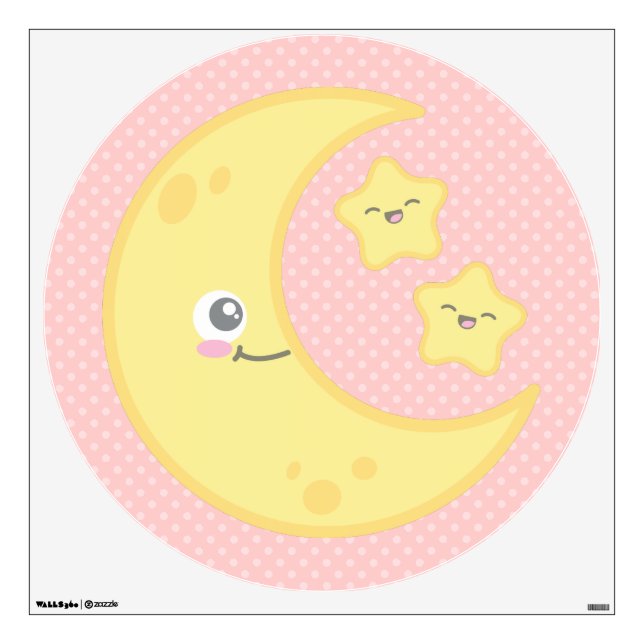 Kawaii Moon and Stars Wall Decal (Front)