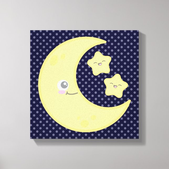 Kawaii Moon and Stars Wrapped Canvas Print (Front)