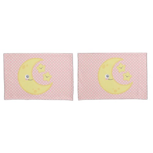 Kawaii Moon  Stars Pillow Case Set