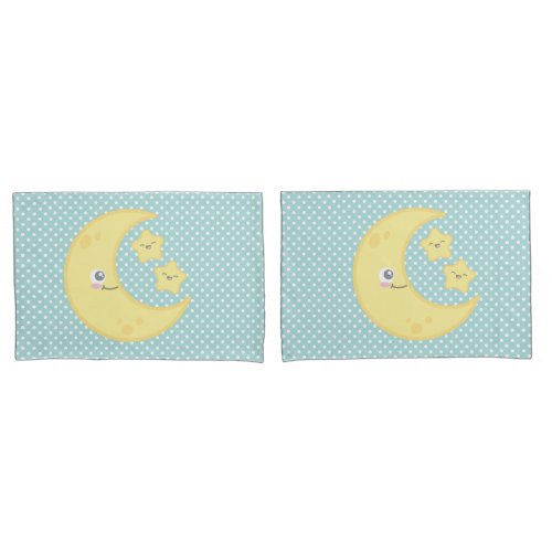 Kawaii Moon  Stars Pillow Case Set