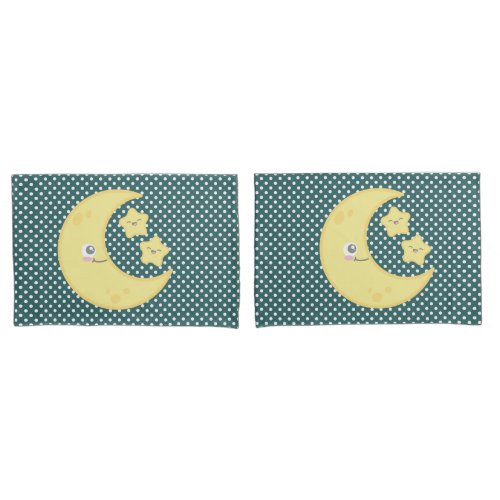 Kawaii Moon  Stars Pillow Case Set