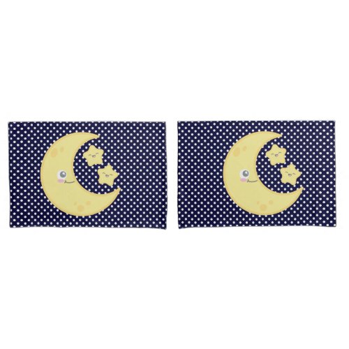 Kawaii Moon  Stars Pillow Case Set