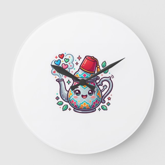 Kawaii Moroccan Teapot Card Large Clock (Front)