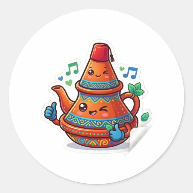 Kawaii Moroccan Teapot - Cute Berred Stick Classic Round Sticker (Front)
