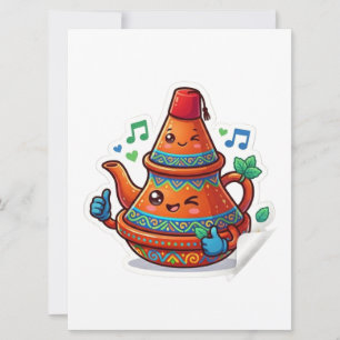 Kawaii Moroccan Teapot - Cute Berred Stick Invitation