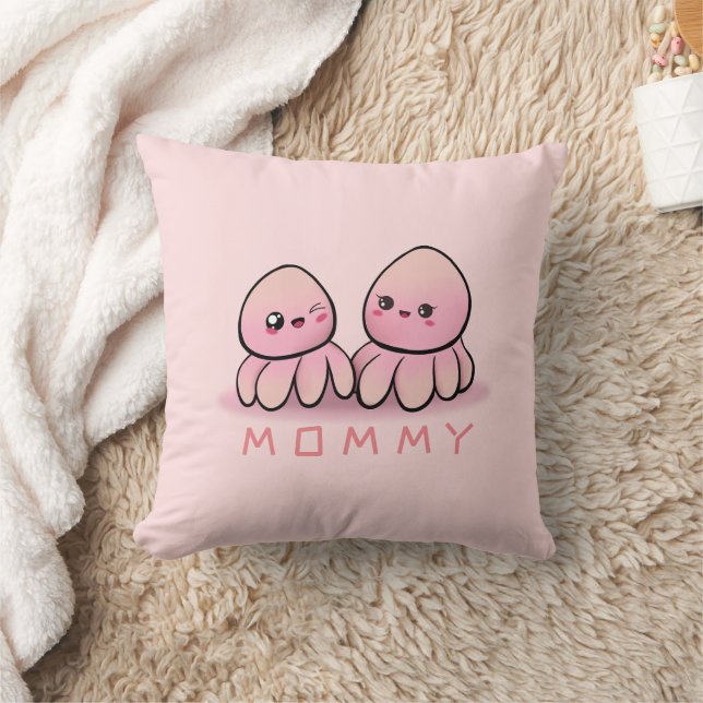  kawaii mother and child octopus throw pillow (Blanket)