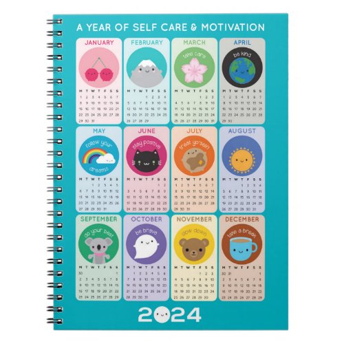 Kawaii Motivation  Self Care 2024 Calendar Notebook