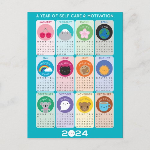 Kawaii Motivation  Self Care 2024 Calendar Postcard