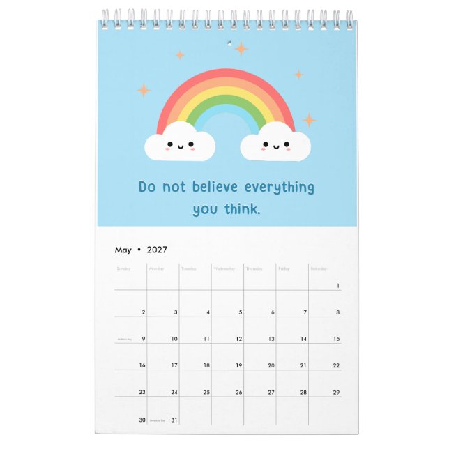Kawaii Motivational Positive Affirmations Calendar (May 2027)