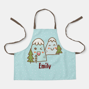 Kawaii Mountains in Snow Kids Christmas Apron