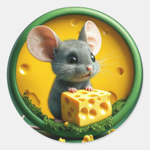 Kawaii Mouse Holding Cheese Funny Cute Wildlife Classic Round Sticker