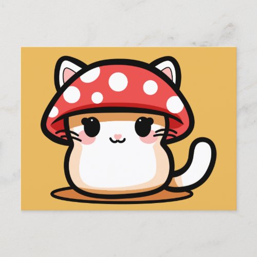 Kawaii Mushroom Cat Postcard
