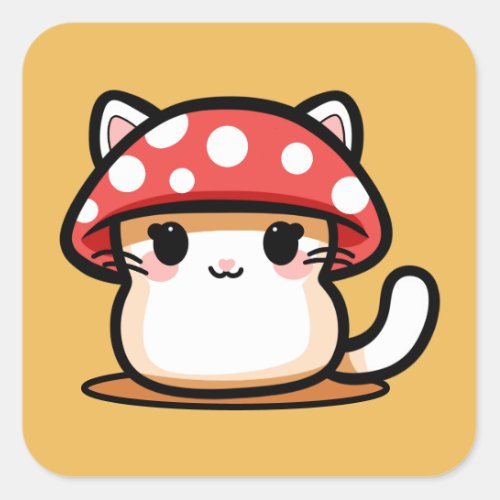 Kawaii Mushroom Cat Square Sticker