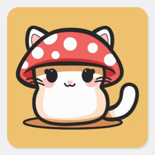 Kawaii Mushroom Cat Square Sticker