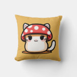 Kawaii Mushroom Cat Throw Pillow