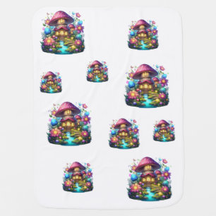 Kawaii Mushroom Cottage in Magical Forest – Fantas Baby Blanket