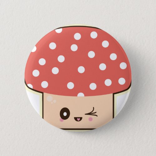 Kawaii Mushroom cute toadstool red white polkadot Pinback Button