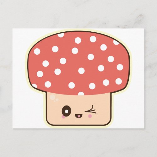 Kawaii Mushroom cute toadstool red white polkadot Postcard