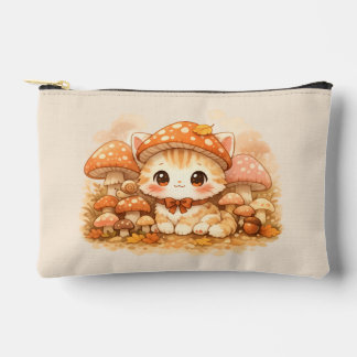 Kawaii Mushroom Forest Kitty Cute Autumn Cozy Cat Accessory Pouch
