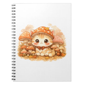 Kawaii Mushroom Forest Kitty Cute Autumn Cozy Cat Notebook