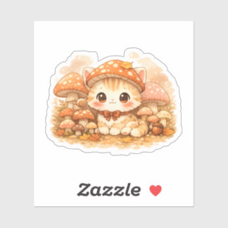 Kawaii Mushroom Forest Kitty Cute Autumn Cozy Cat Sticker