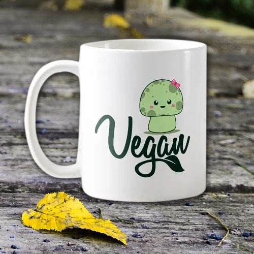 Kawaii Mushroom Green Vegan Coffee Mug