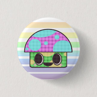 KAWAII MUSHROOM SHROOM GINGHAM PATCHWORK PLAID BUTTON