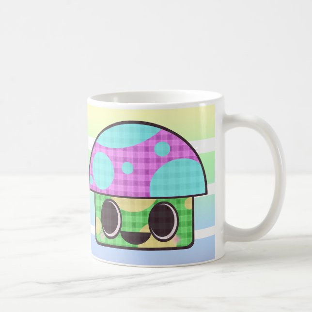 KAWAII MUSHROOM SHROOM GINGHAM PATCHWORK PLAID COFFEE MUG (Right)