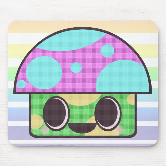 KAWAII MUSHROOM SHROOM GINGHAM PATCHWORK PLAID MOUSE PAD (Front)