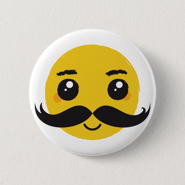 Kawaii Mustache Smiling Button (Front)