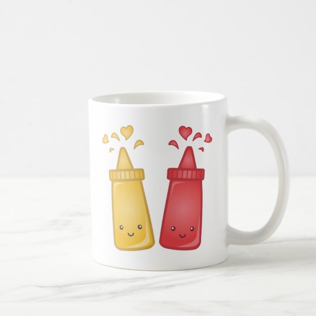 Kawaii Mustard and Ketchup Love Coffee Mug (Right)