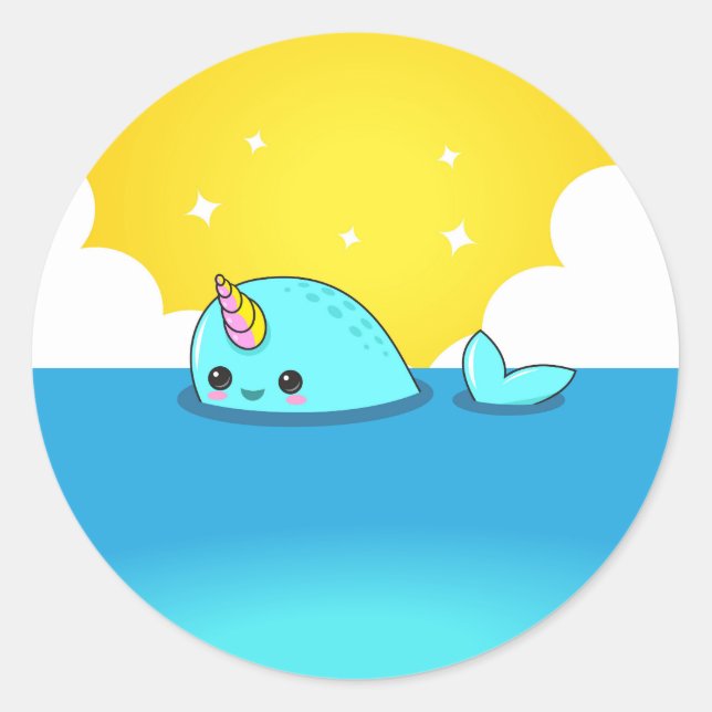 Kawaii Narwhal Classic Round Sticker (Front)