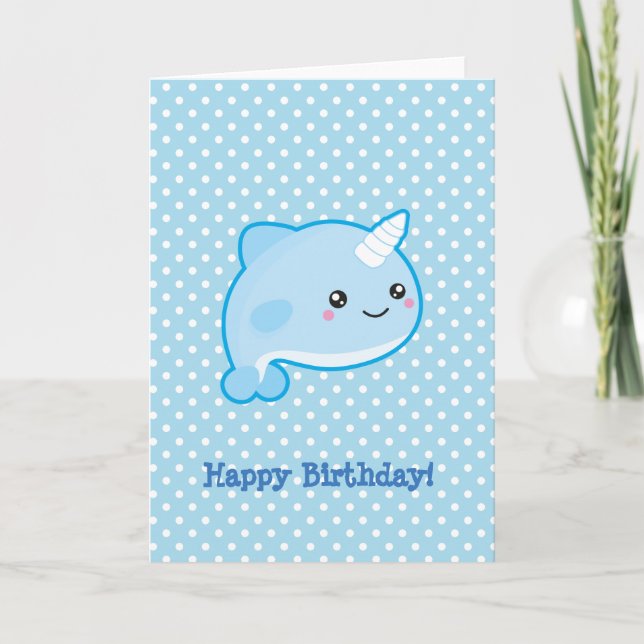 Kawaii Narwhal Happy Birthday Card (Front)