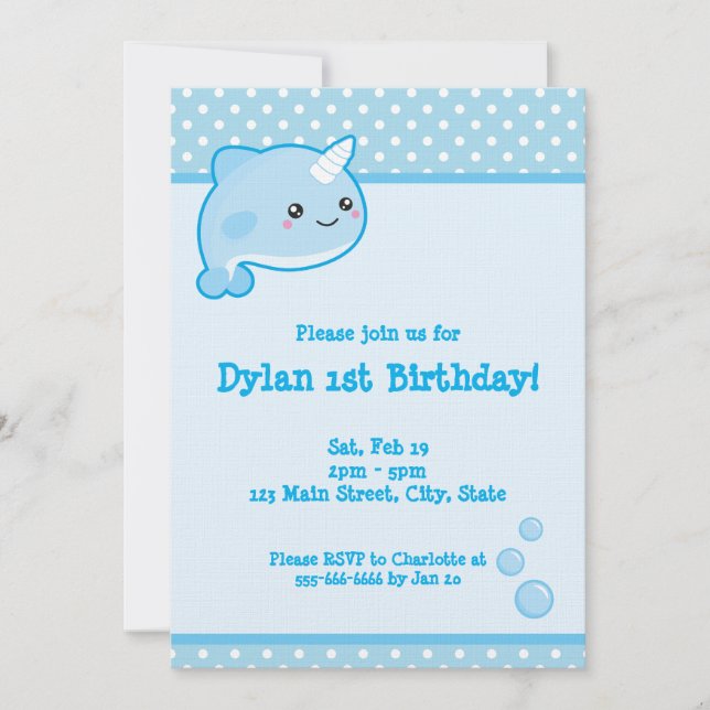 Kawaii Narwhal Invitation (Front)