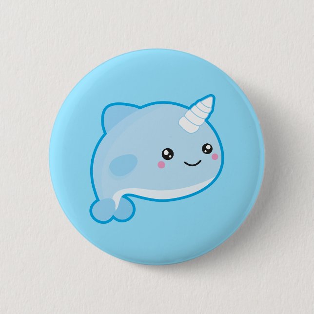 Kawaii Narwhal Pinback Button (Front)