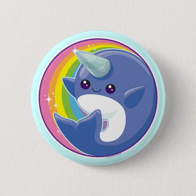 Kawaii Narwhal Pinback Button (Front)