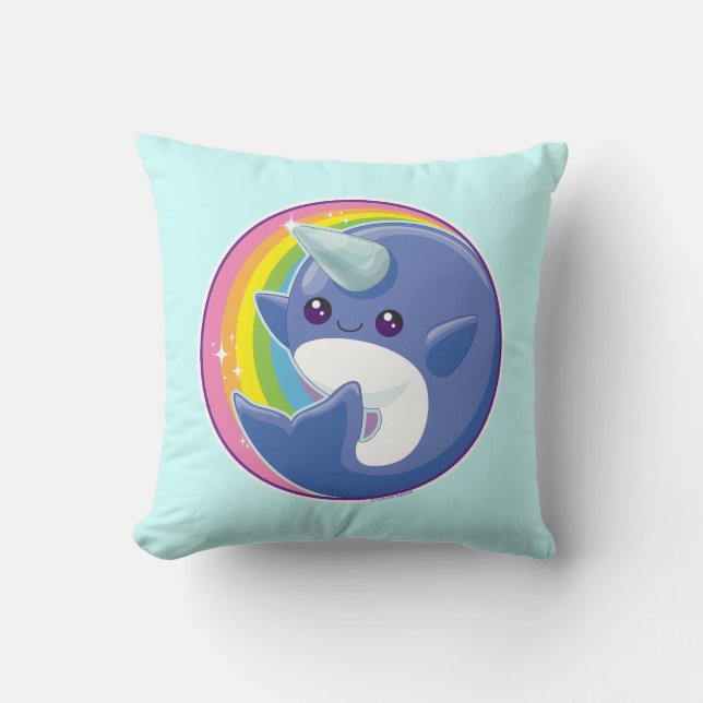 Kawaii Narwhal Throw Pillow (Front)